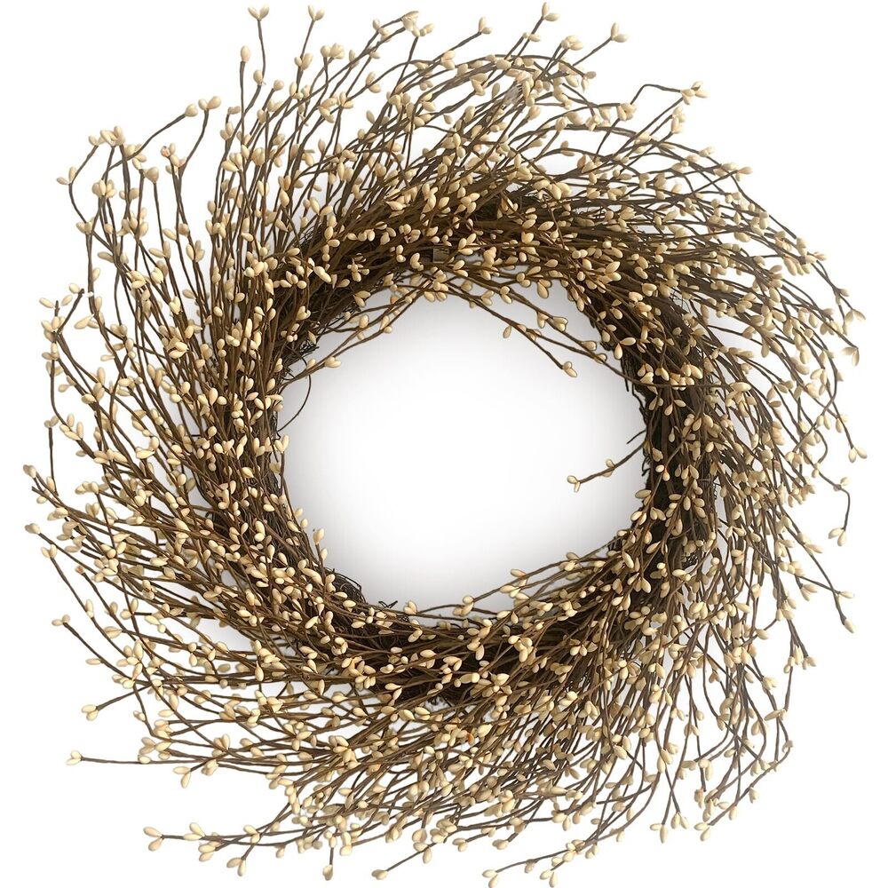 2434 Artificial Twig Fall Front Door Wreath 24 Inch Autumn Cream Berry